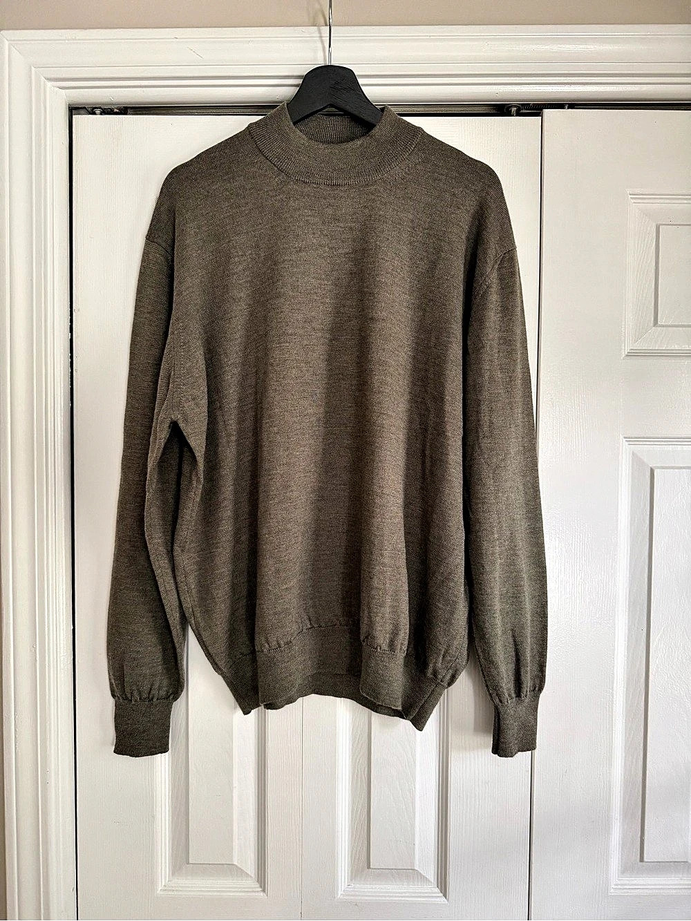 Gran Sasso Virgin 100% Wool Mock Neck Sweater Gray Green